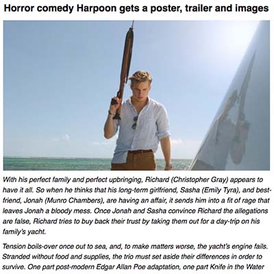 Horror comedy Harpoon gets a poster, trailer and images   
